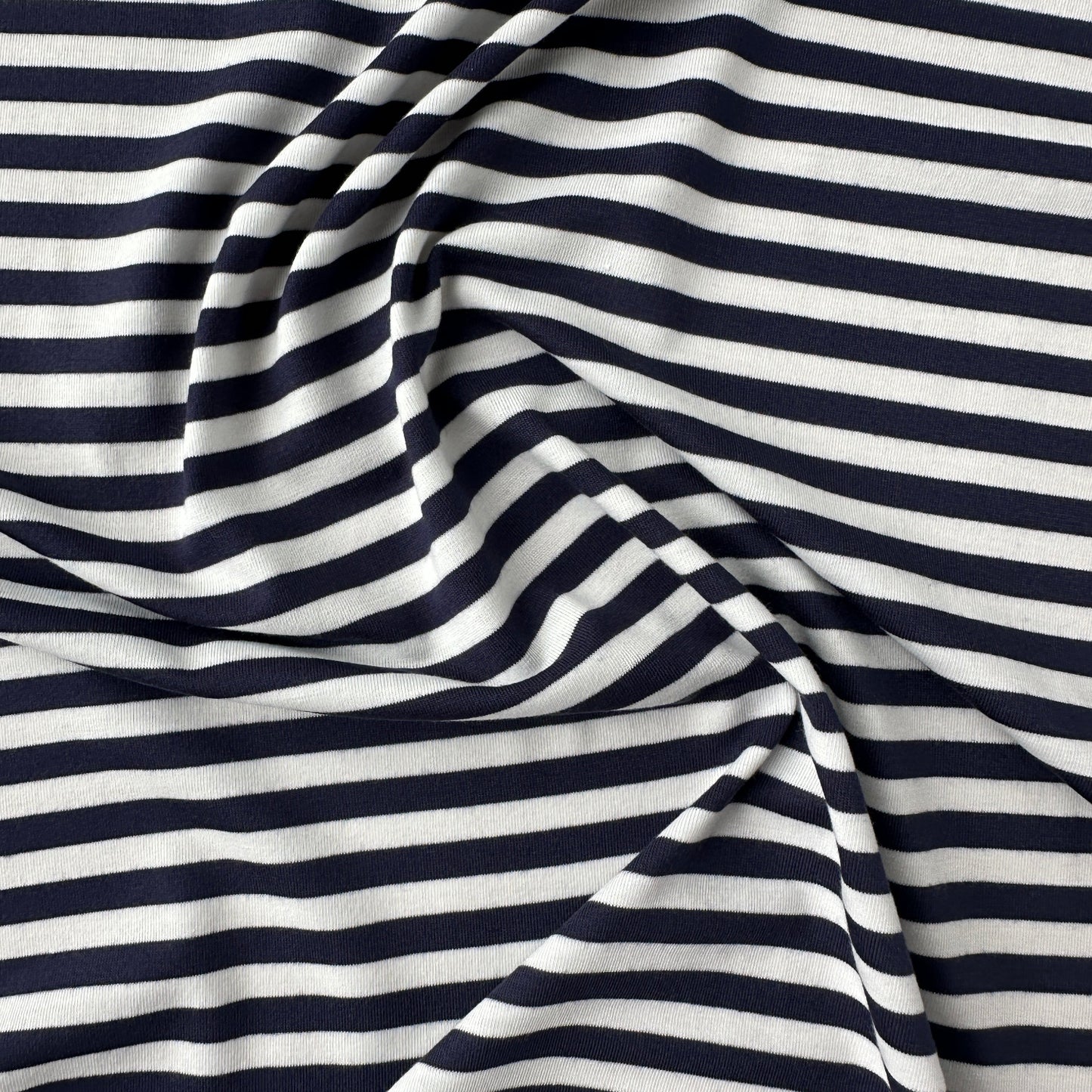 Navy and White Striped Viscose Jersey Fabric