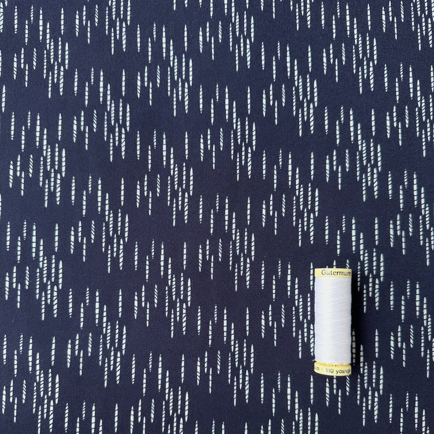 Navy with White Lines Viscose Twill Fabric