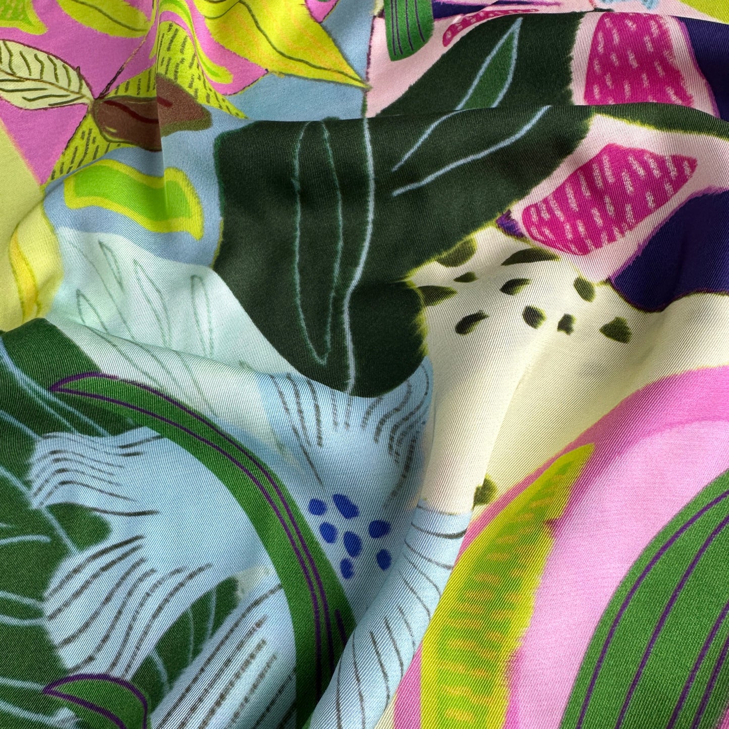 Neon Leaves Viscose Twill Fabric