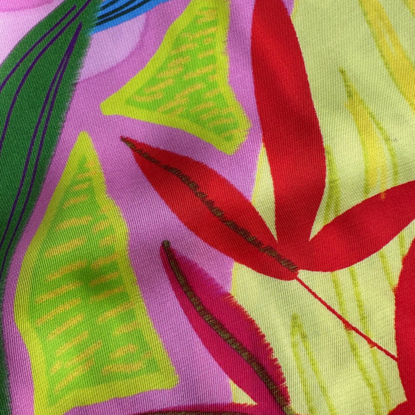 Neon Leaves Viscose Twill Fabric
