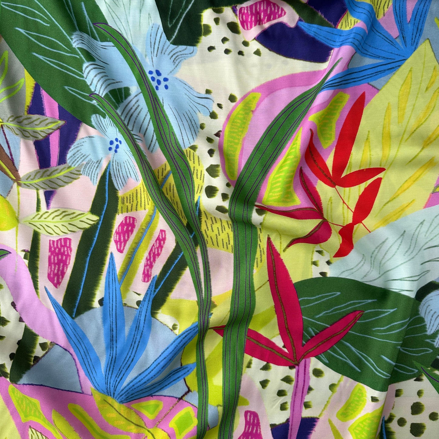 Neon Leaves Viscose Twill Fabric