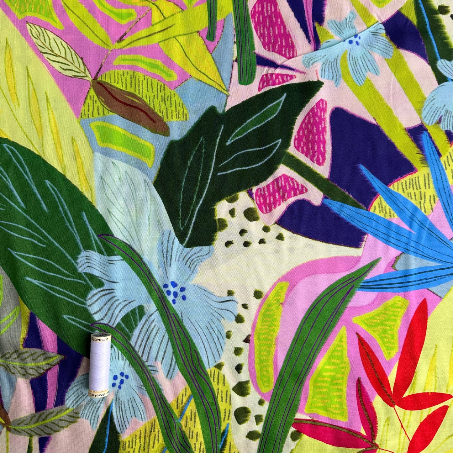 Neon Leaves Viscose Twill Fabric