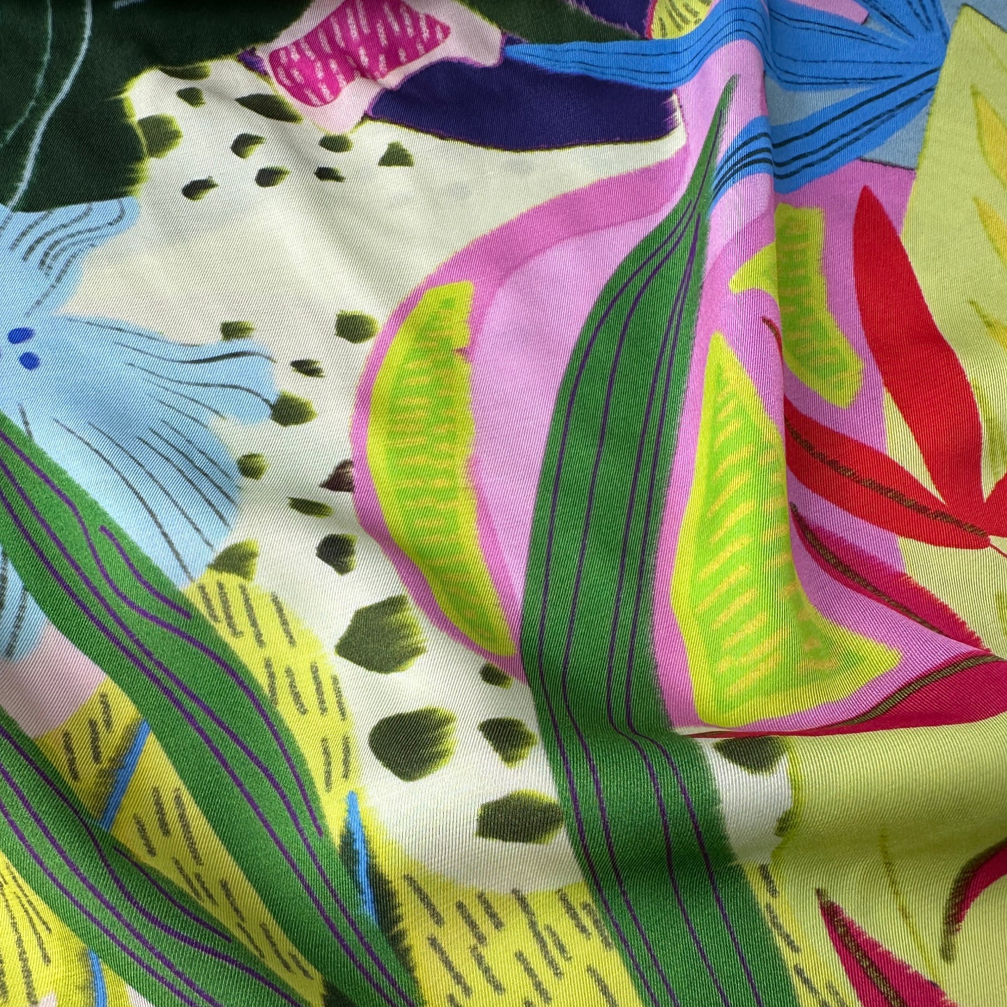 Neon Leaves Viscose Twill Fabric