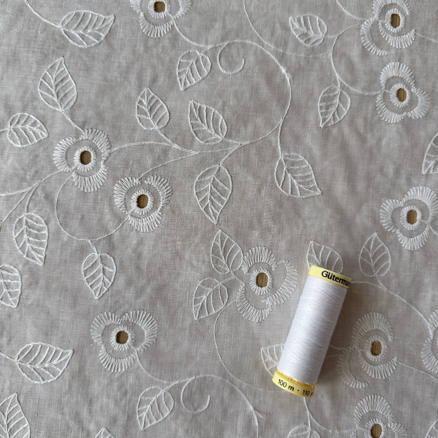 Olivia Embroidered Floral Cotton Voile Fabric in White