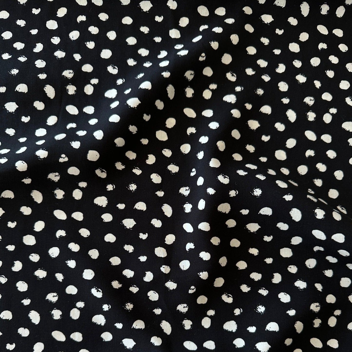 Painted Dots Viscose Fabric in Black