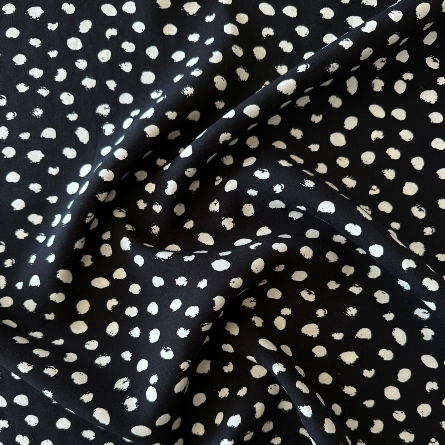 Painted Dots Viscose Fabric in Black