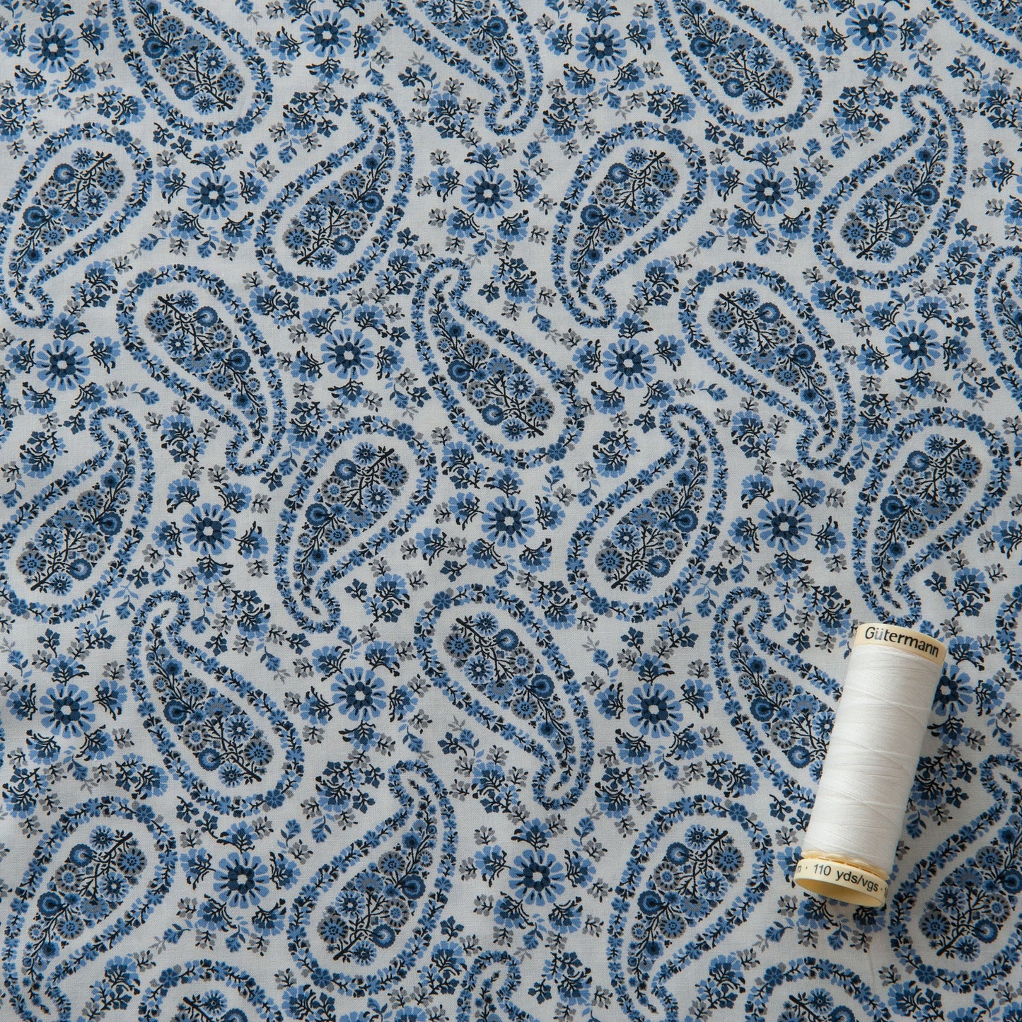 Paisley Pima Cotton Lawn Fabric in Blue - 1.25m