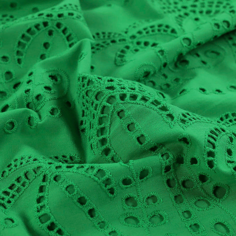 Palm Tree Cotton Broderie Anglaise Fabric in Emerald - Fabric Godmother