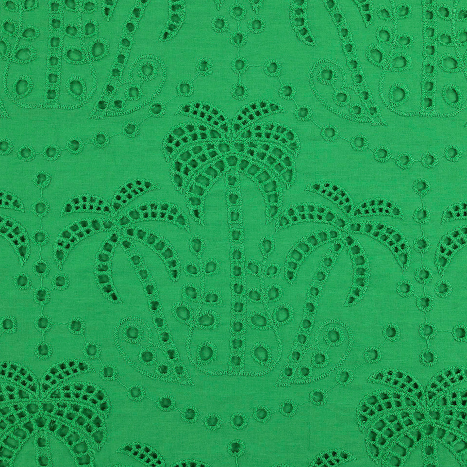 Palm Tree Cotton Broderie Anglaise Fabric in Emerald - Fabric Godmother