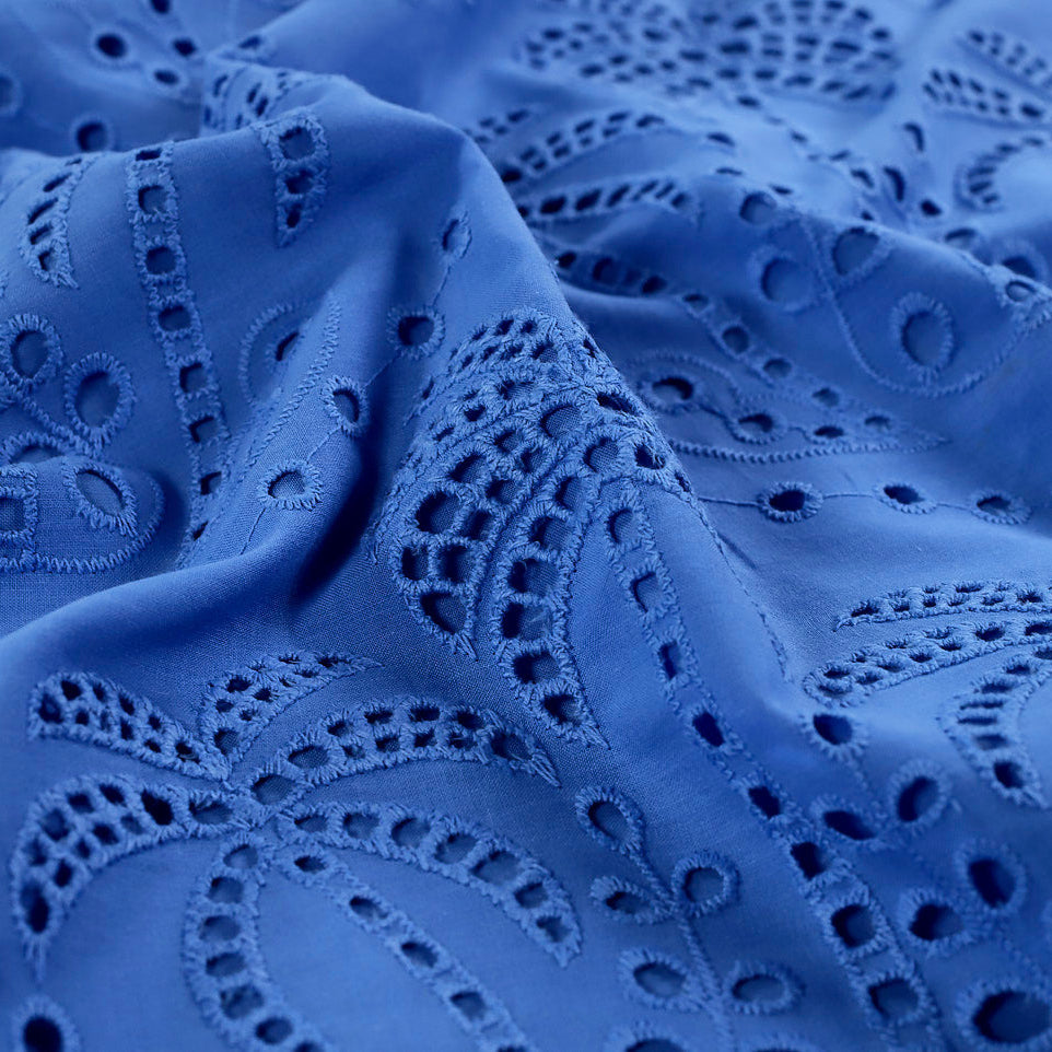 Palm Tree Cotton Broderie Anglaise in Periwinkle - Fabric Godmother - 1.85m Piece