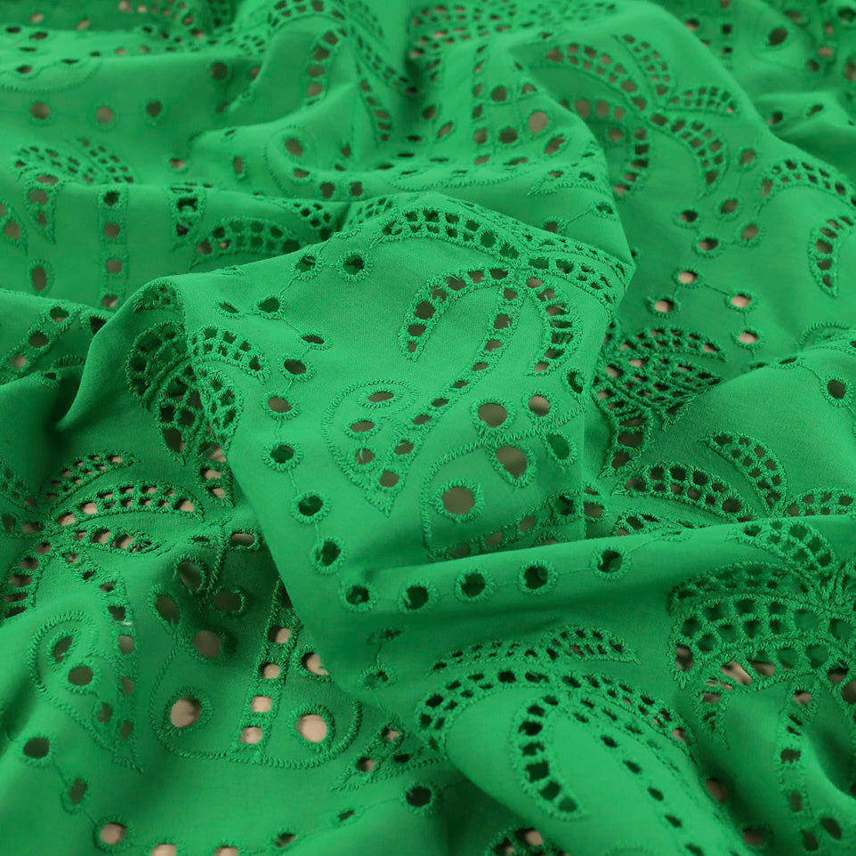 Palm Tree Cotton Broderie Anglaise Fabric in Emerald - Fabric Godmother