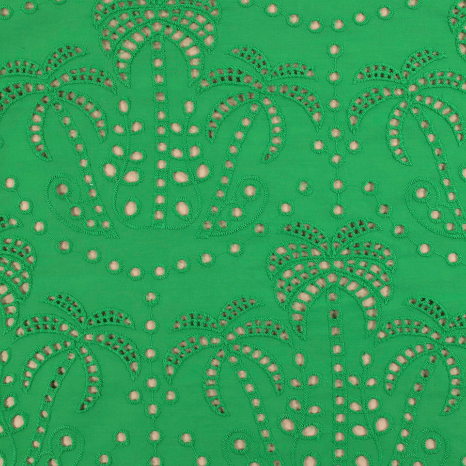Palm Tree Cotton Broderie Anglaise Fabric in Emerald - Fabric Godmother