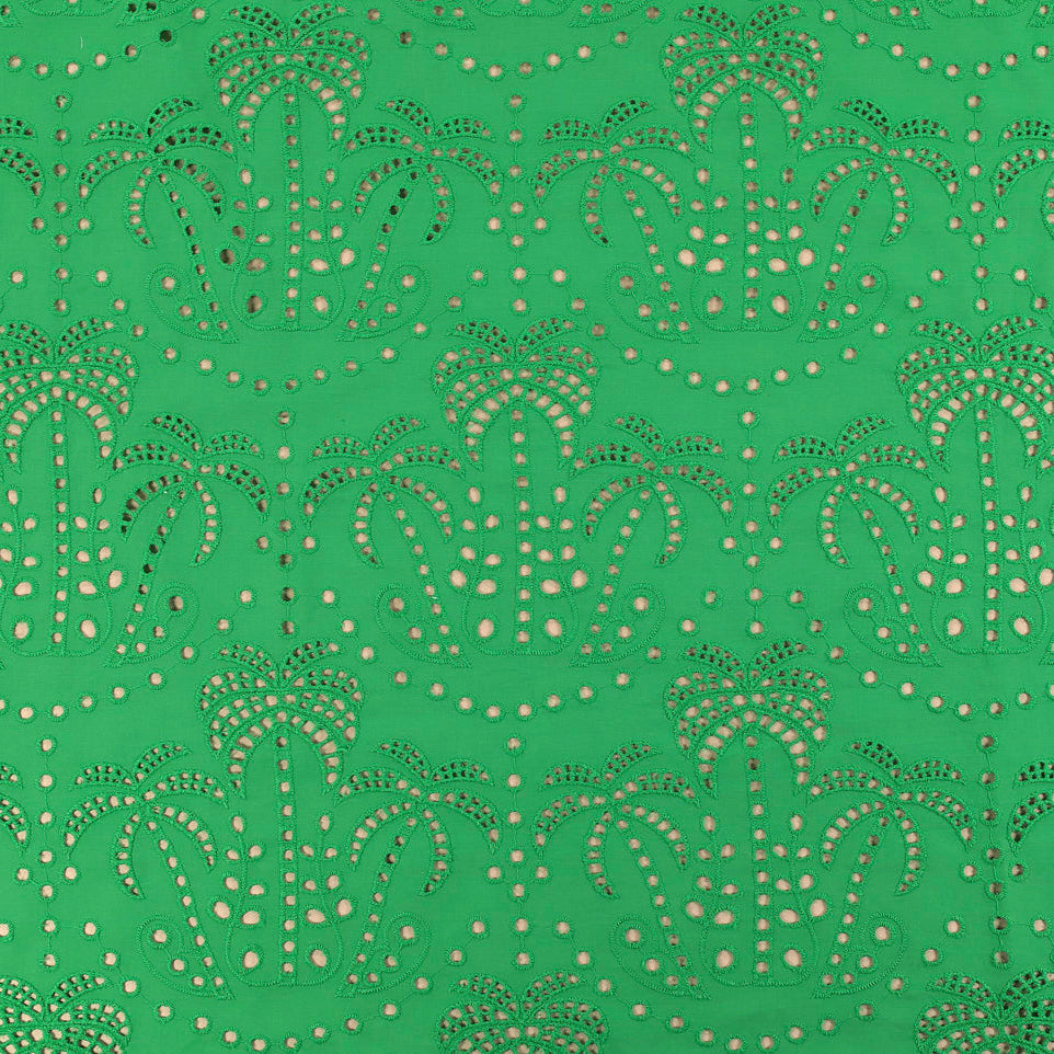 Palm Tree Cotton Broderie Anglaise Fabric in Emerald - Fabric Godmother