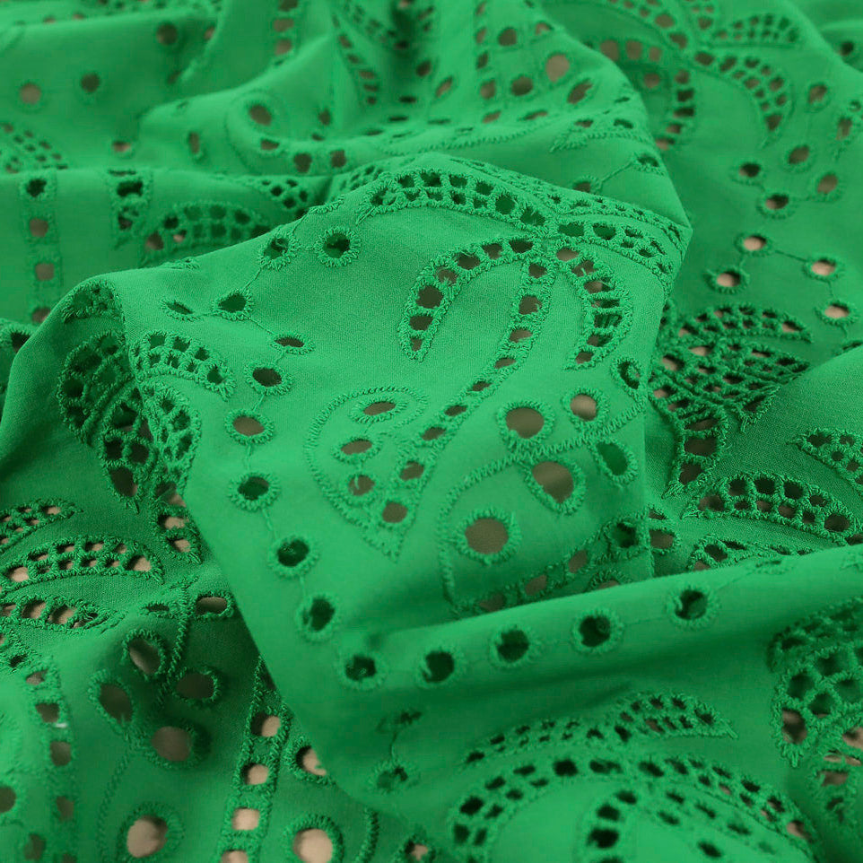 Palm Tree Cotton Broderie Anglaise Fabric in Emerald - Fabric Godmother