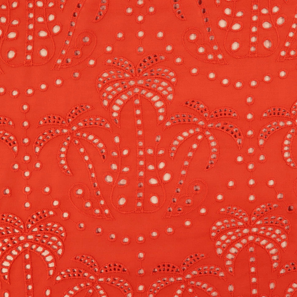 Palm Tree Cotton Broderie Anglaise in Orange - Fabric Godmother