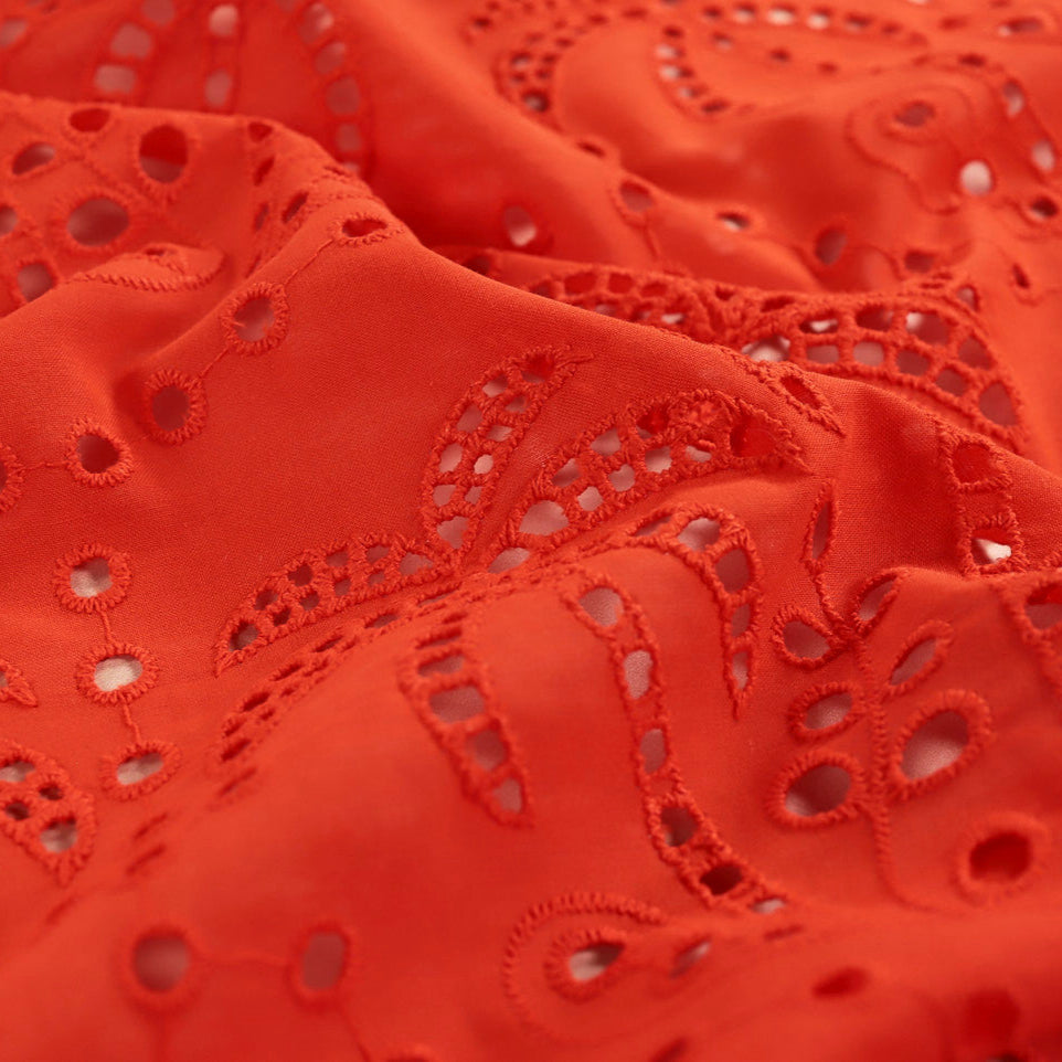 Palm Tree Cotton Broderie Anglaise in Orange - Fabric Godmother