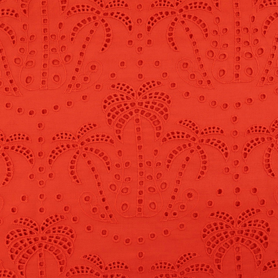 Palm Tree Cotton Broderie Anglaise in Orange - Fabric Godmother