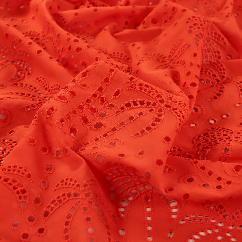 Palm Tree Cotton Broderie Anglaise in Orange - Fabric Godmother