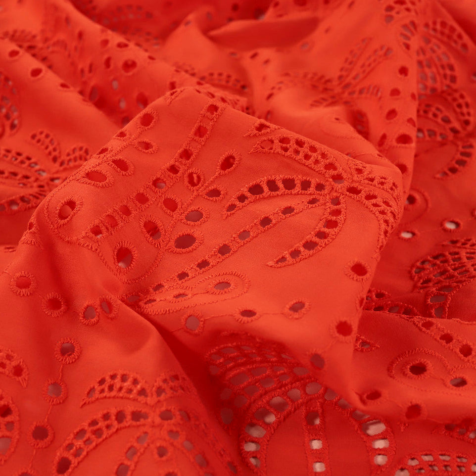 Palm Tree Cotton Broderie Anglaise in Orange - Fabric Godmother