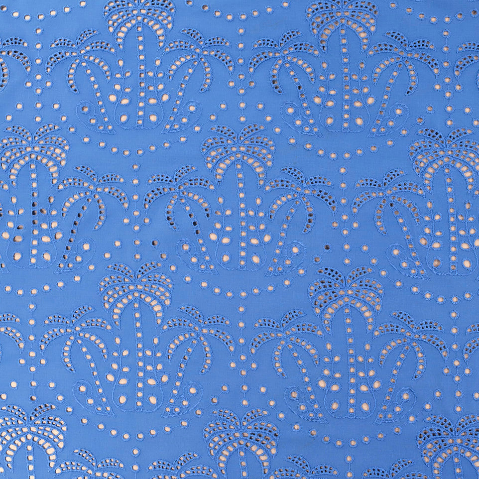 Palm Tree Cotton Broderie Anglaise in Periwinkle - Fabric Godmother - 1.85m Piece