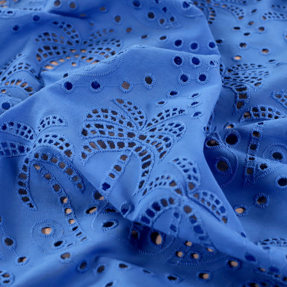 Palm Tree Cotton Broderie Anglaise in Periwinkle - Fabric Godmother - 1.85m Piece