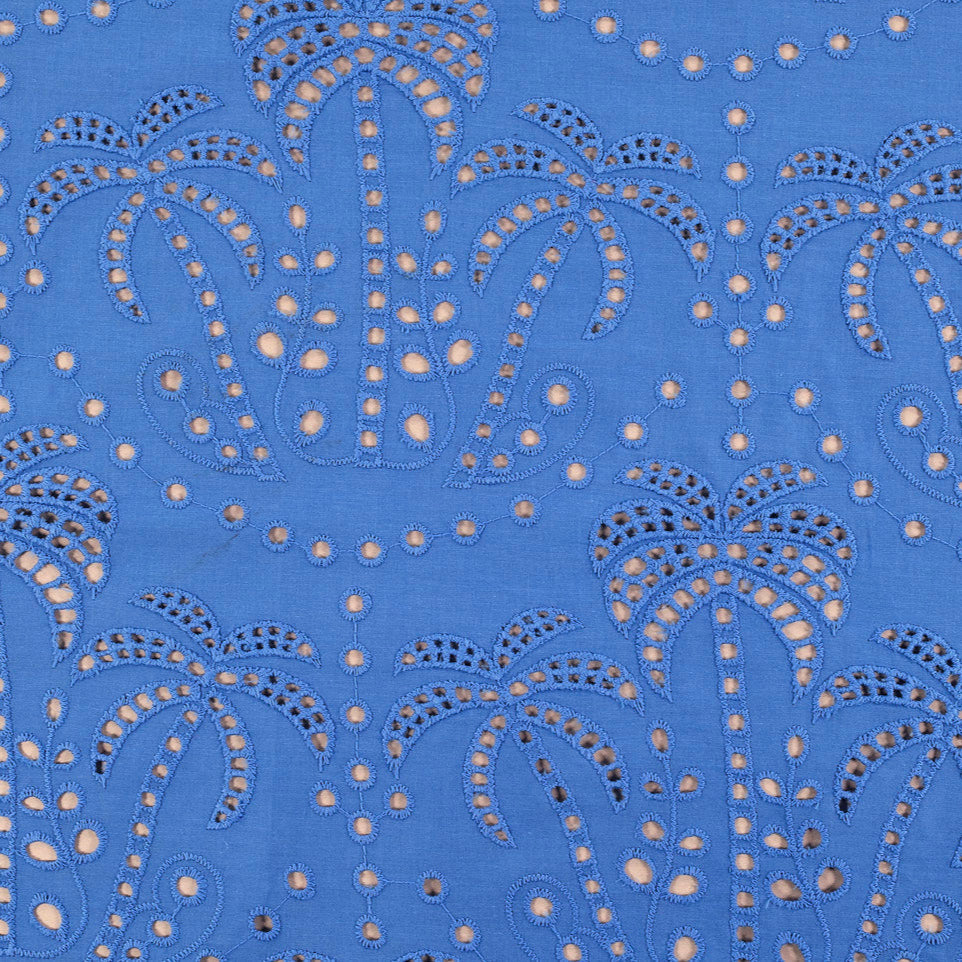 Palm Tree Cotton Broderie Anglaise in Periwinkle - Fabric Godmother - 1.85m Piece