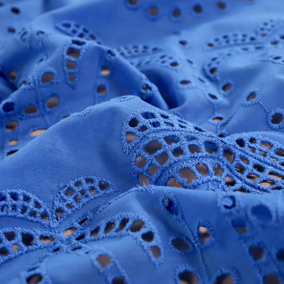 Palm Tree Cotton Broderie Anglaise in Periwinkle - Fabric Godmother - 1.85m Piece