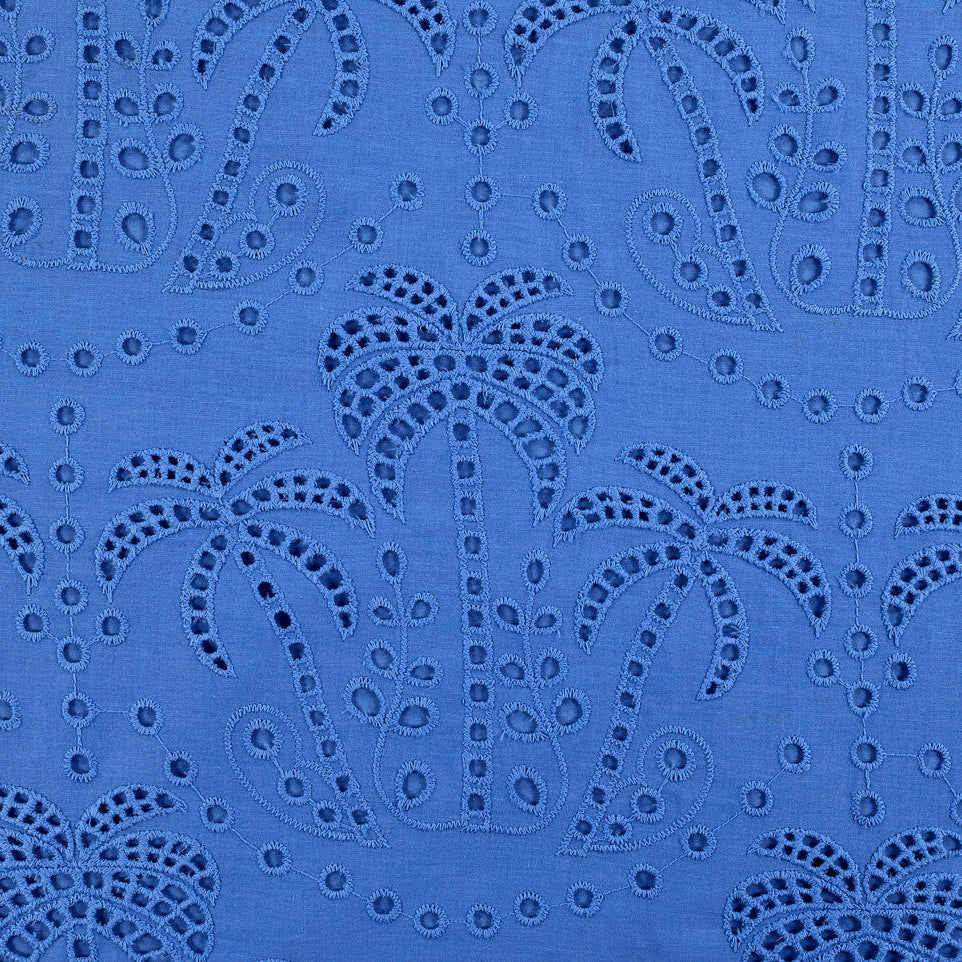 Palm Tree Cotton Broderie Anglaise in Periwinkle - Fabric Godmother - 1.85m Piece