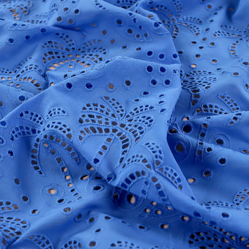 Palm Tree Cotton Broderie Anglaise in Periwinkle - Fabric Godmother - 1.85m Piece