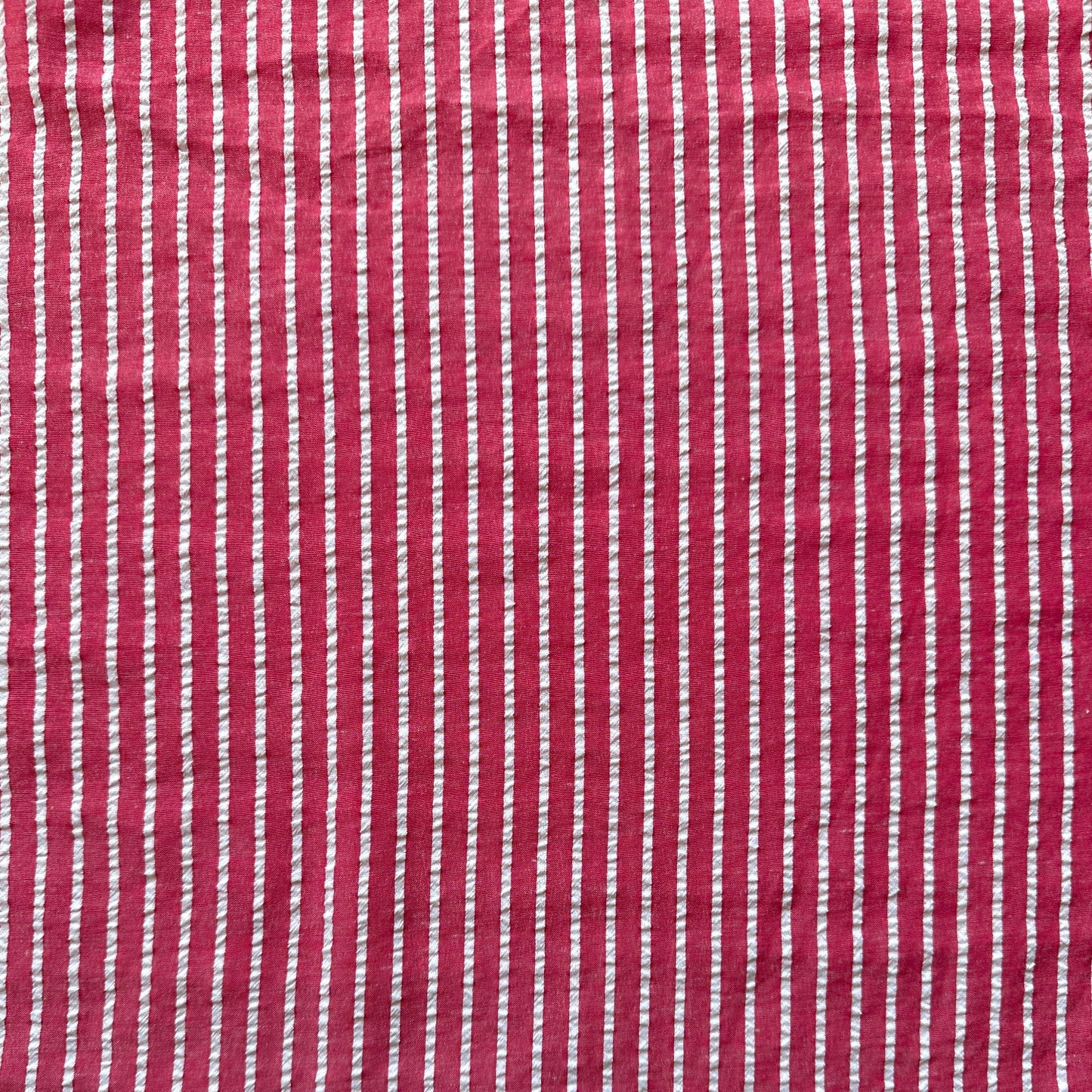 Red and White Stripe Seersucker Fabric