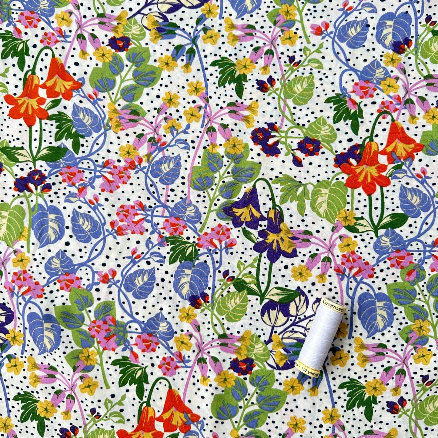 Rosemary Viscose Fabric in Bluebell / Green