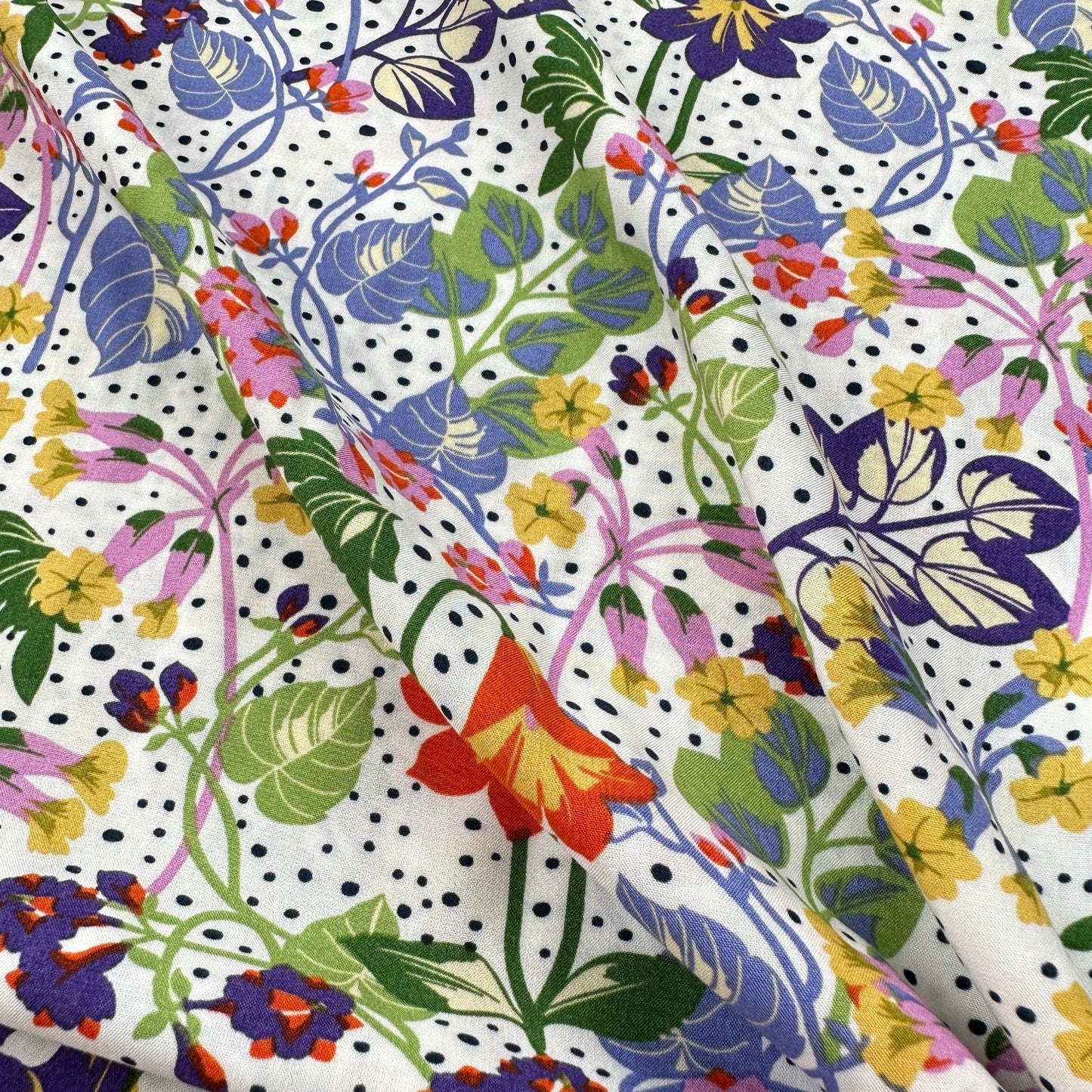 Rosemary Viscose Fabric in Bluebell / Green