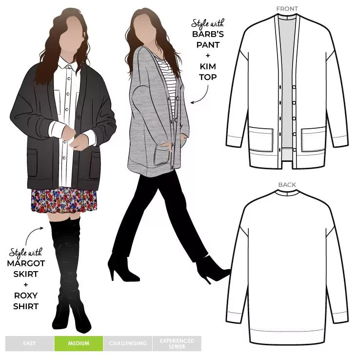 Sabel Boyfriend Cardi Sewing Pattern (Size 4-16) - Style Arc
