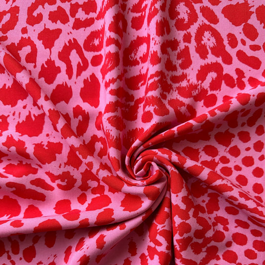 Leopard Viscose Fabric in Pink and Red