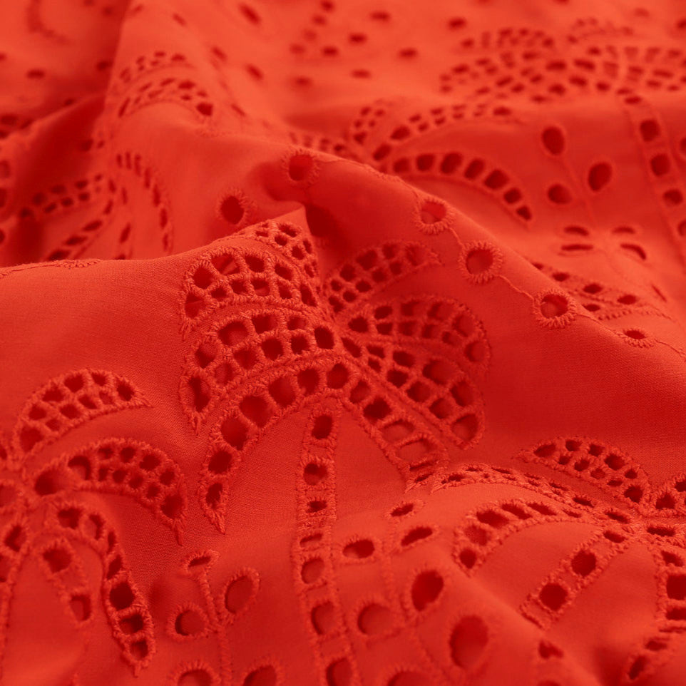 Palm Tree Cotton Broderie Anglaise in Orange - Fabric Godmother