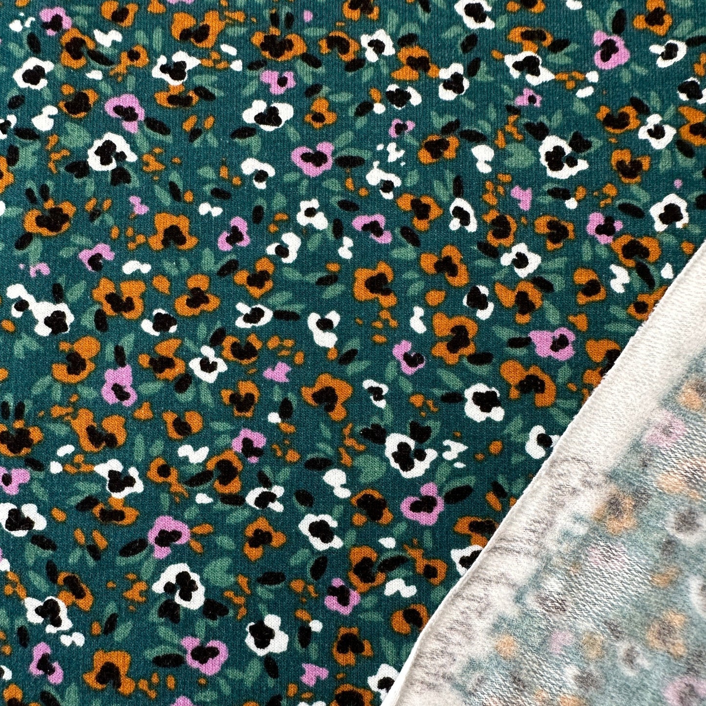 Small Flowers Soft Sweatshirt Fabric in Teal