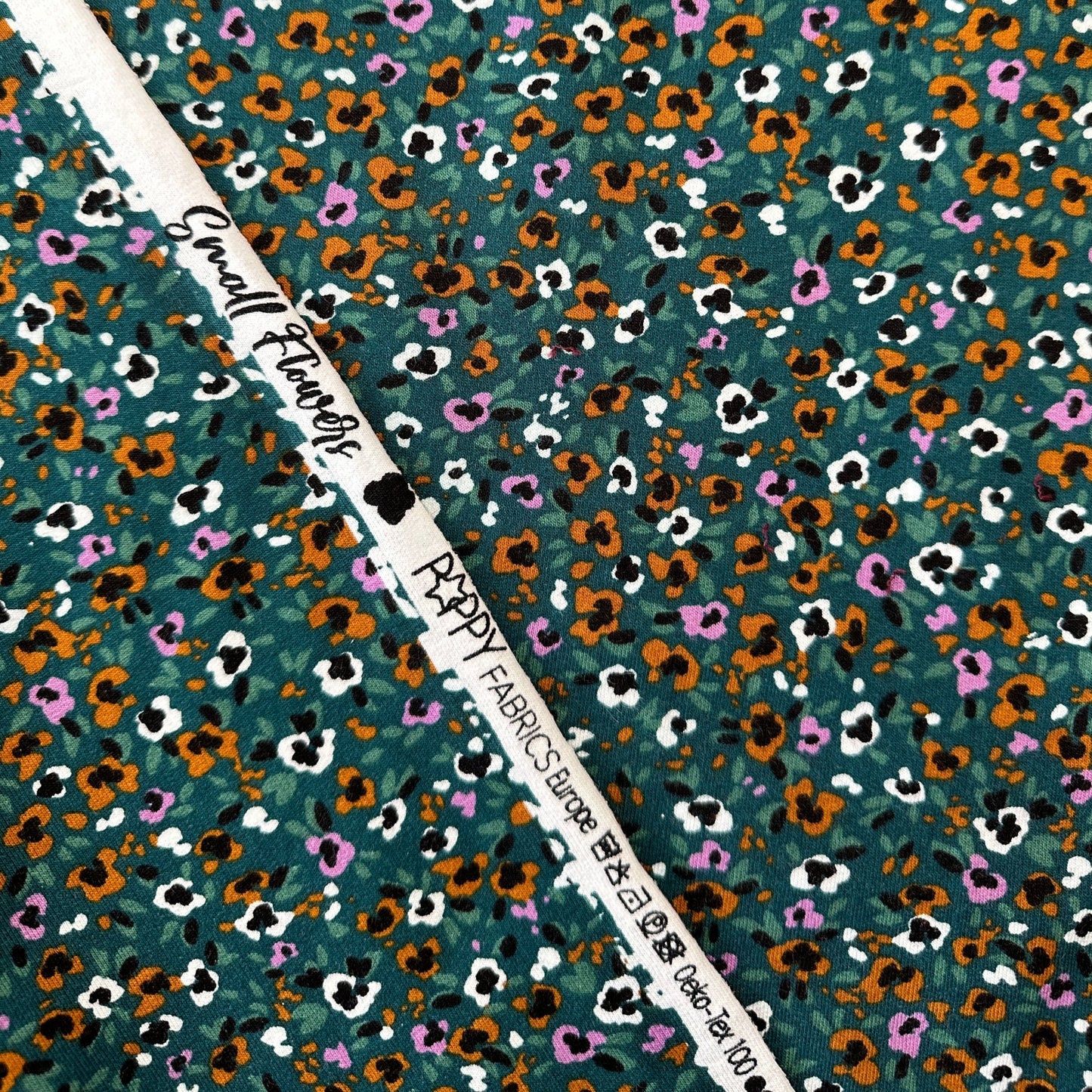 Small Flowers Soft Sweatshirt Fabric in Teal