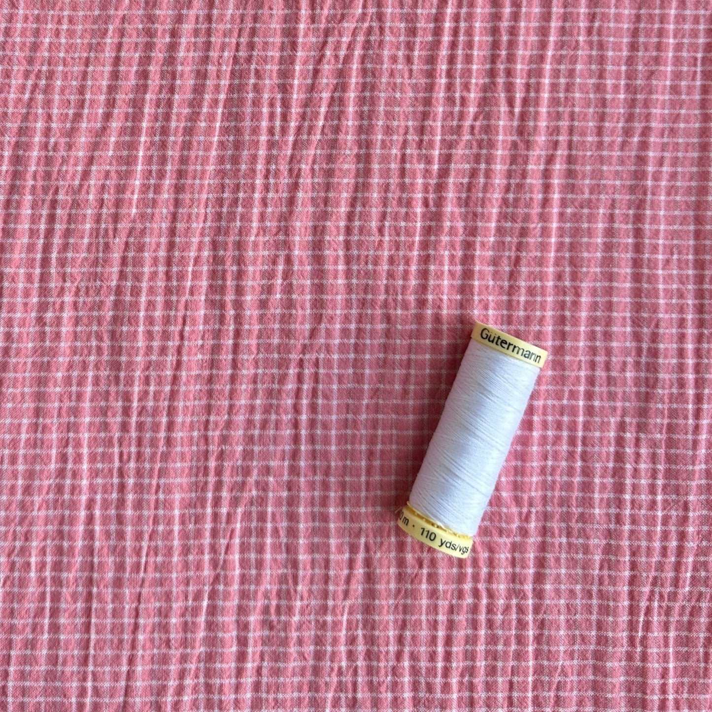 Small Grid Cotton Viscose Fabric in Pink