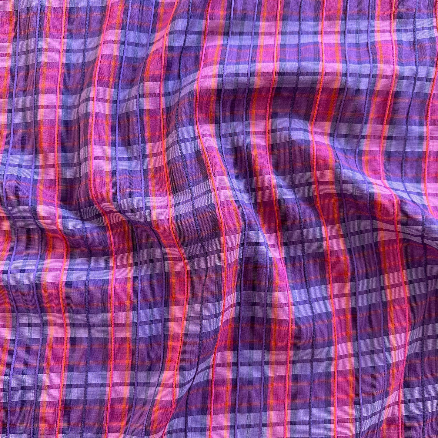 Textured Plaid Cotton Viscose Fabric in Purple