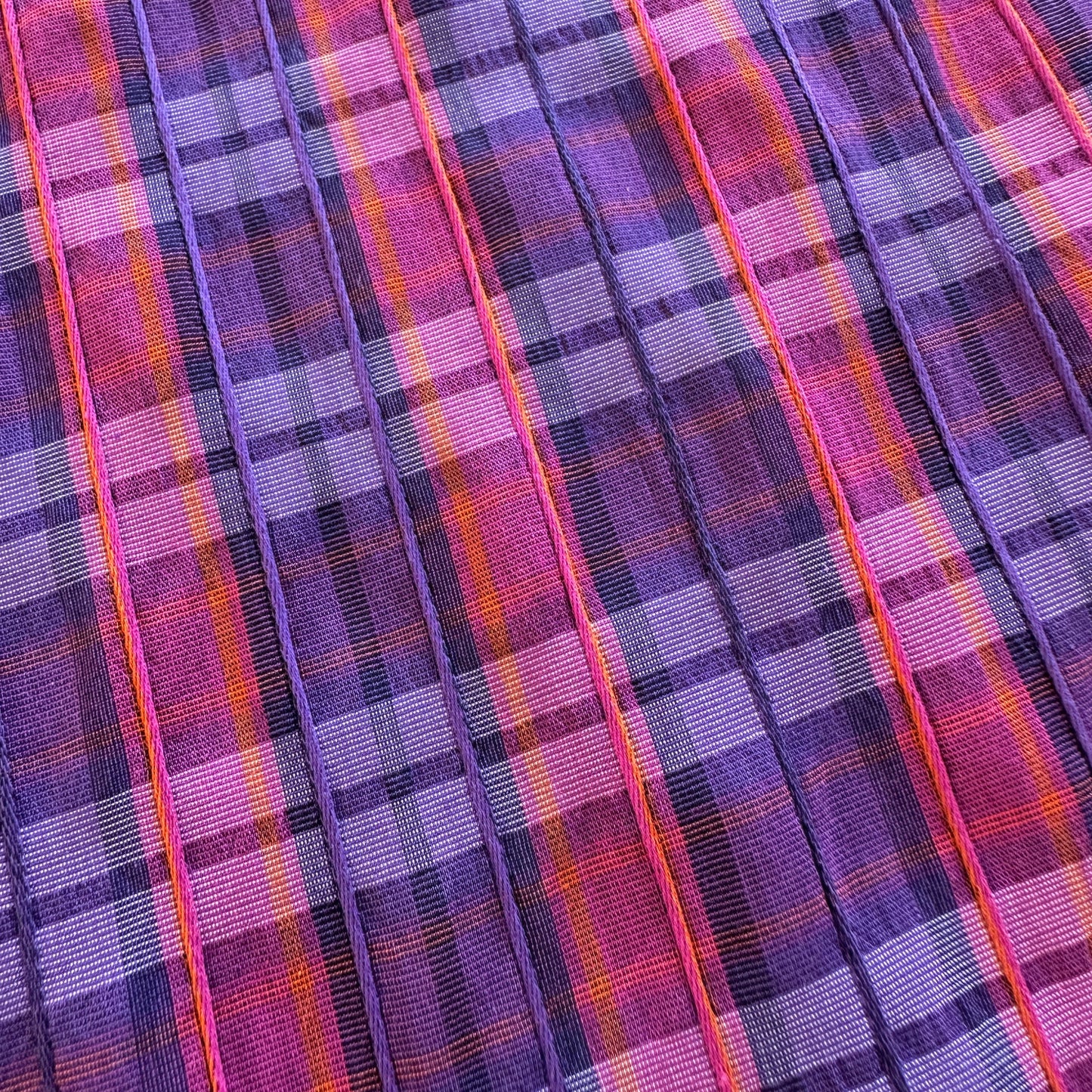 Textured Plaid Cotton Viscose Fabric in Purple