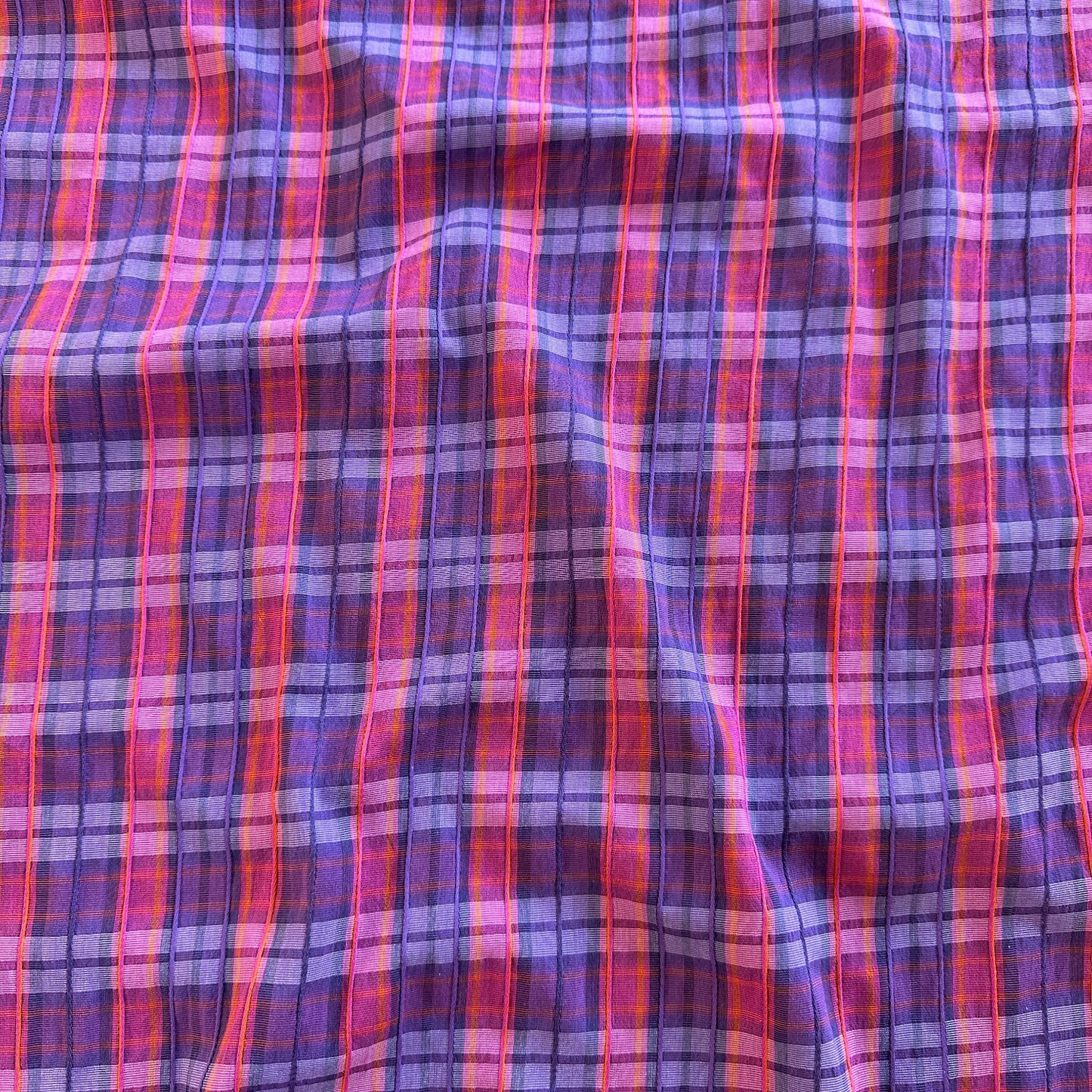 Textured Plaid Cotton Viscose Fabric in Purple