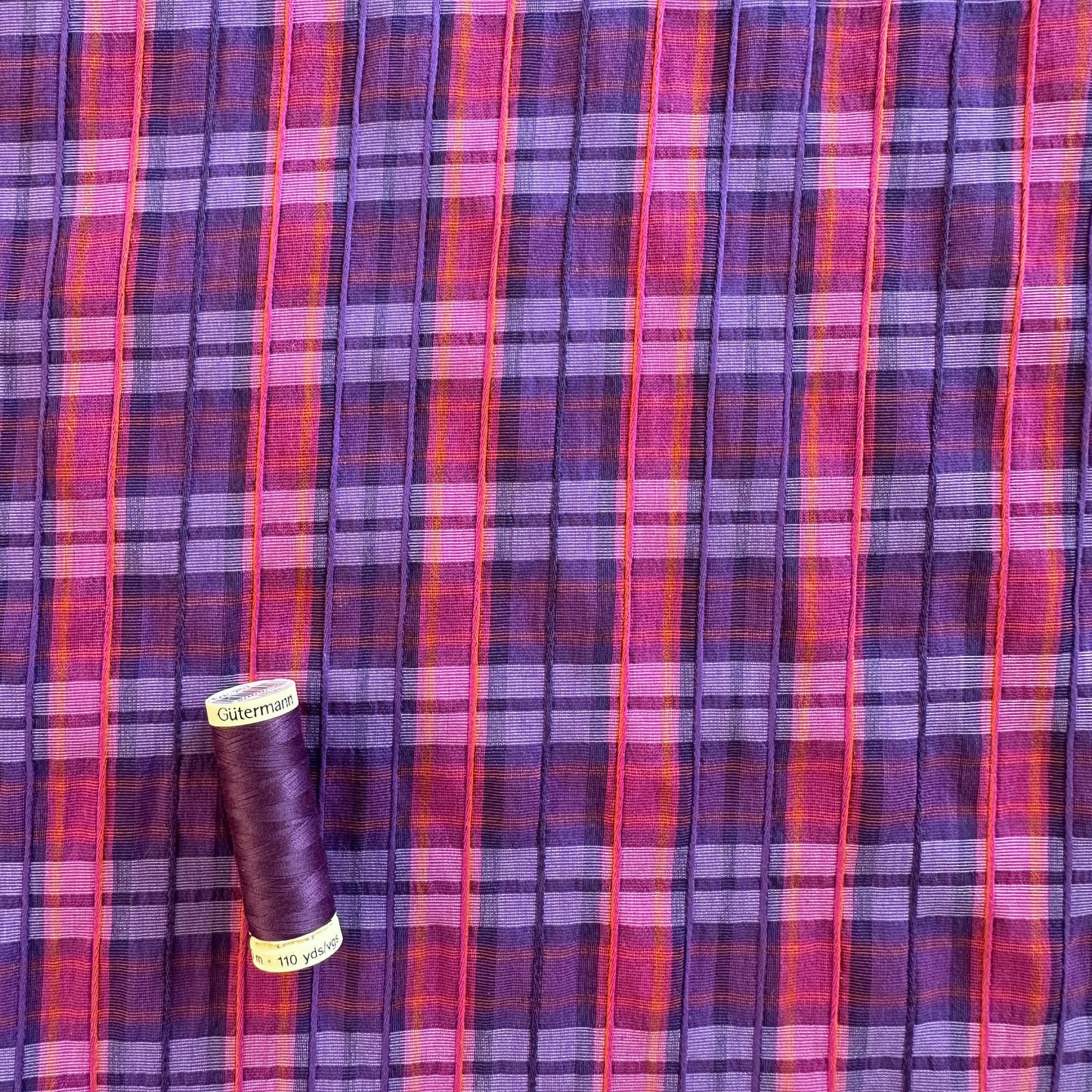 Textured Plaid Cotton Viscose Fabric in Purple