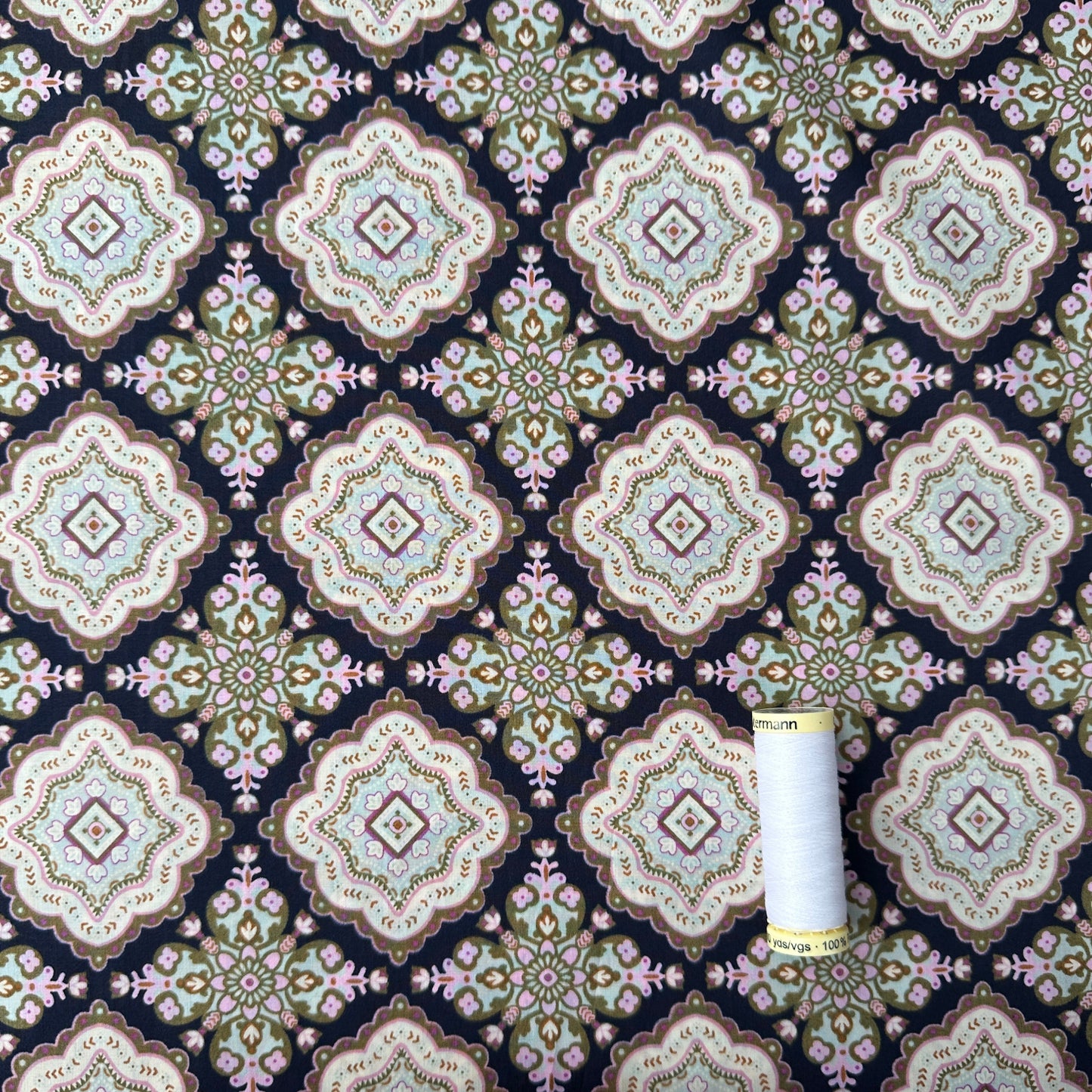 Tiles Pima Cotton Lawn Fabric in Navy