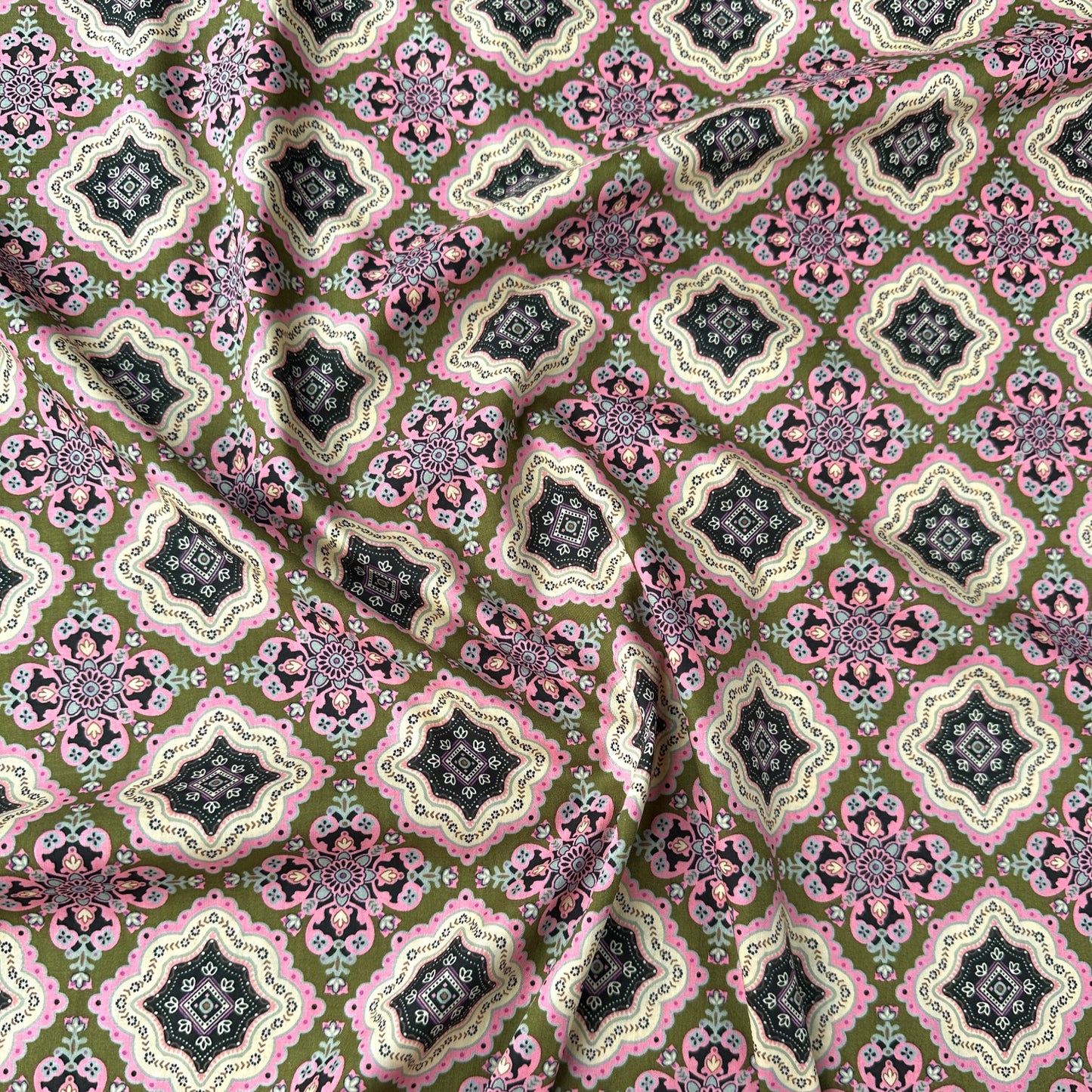 Tiles Pima Cotton Lawn Fabric in Olive Green