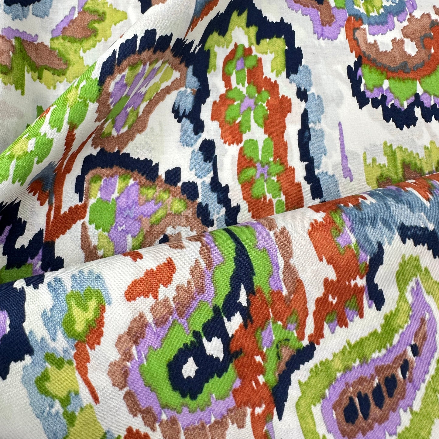 Watercolour Paisley Pima Cotton Lawn Fabric in Green