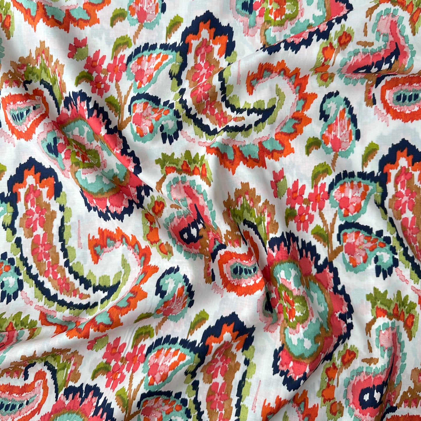 Watercolour Paisley Pima Cotton Lawn Fabric in Coral