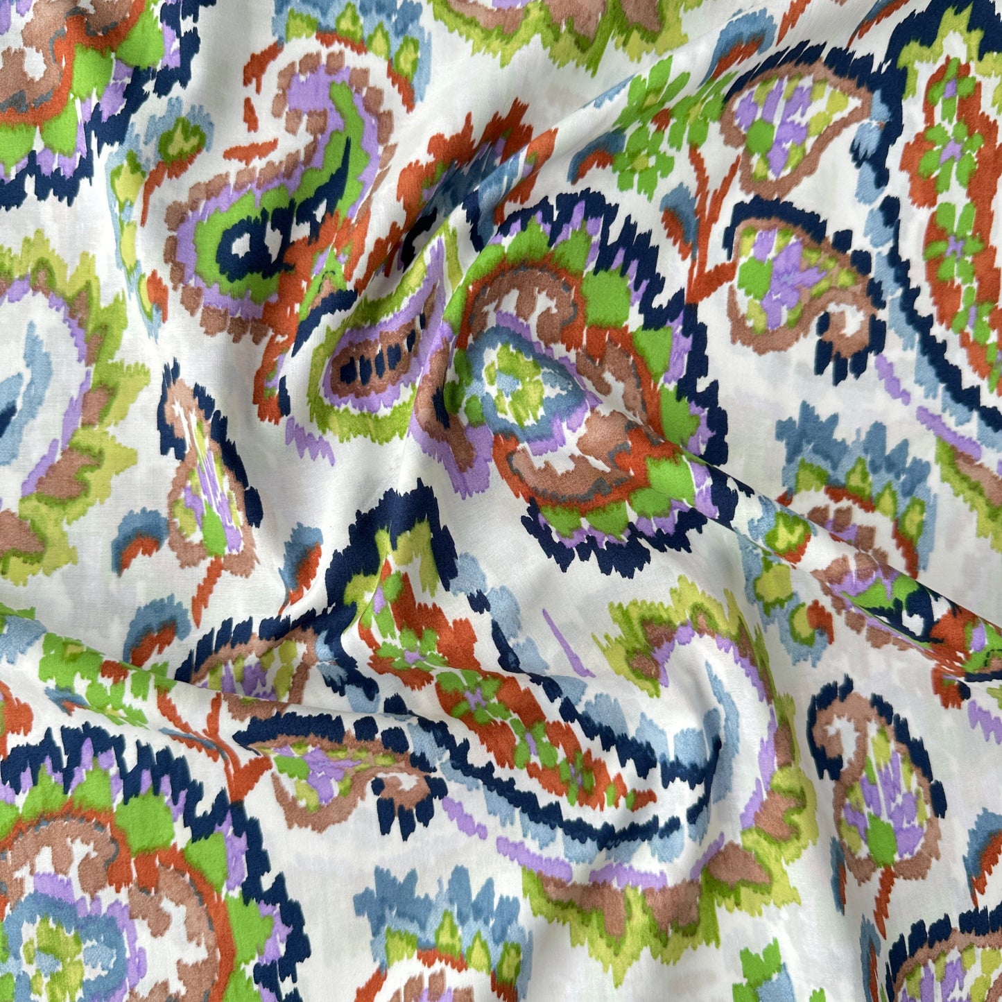 Watercolour Paisley Pima Cotton Lawn Fabric in Green