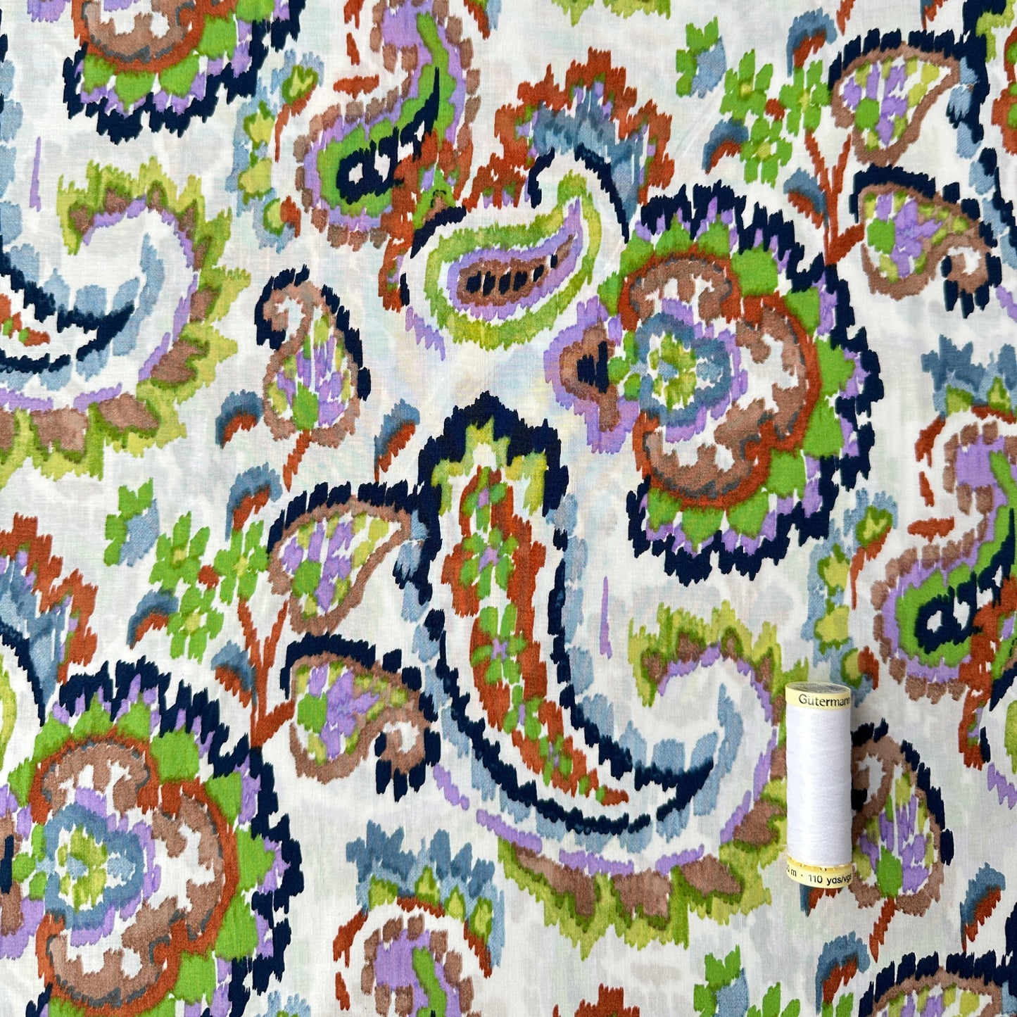 Watercolour Paisley Pima Cotton Lawn Fabric in Green