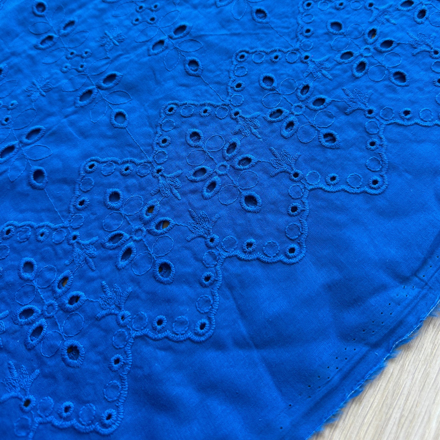 Zig Zag Cotton Broderie Anglaise Fabric in Sapphire Blue