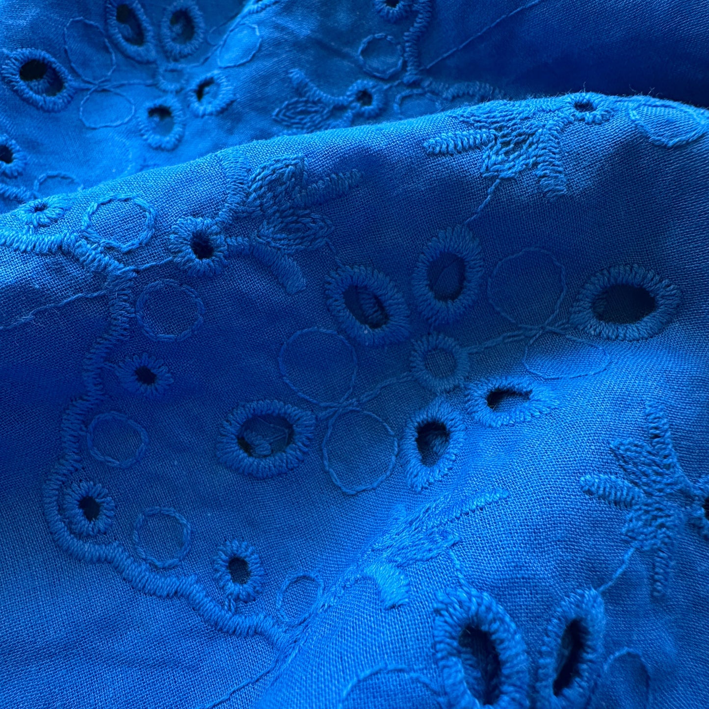 Zig Zag Cotton Broderie Anglaise Fabric in Sapphire Blue
